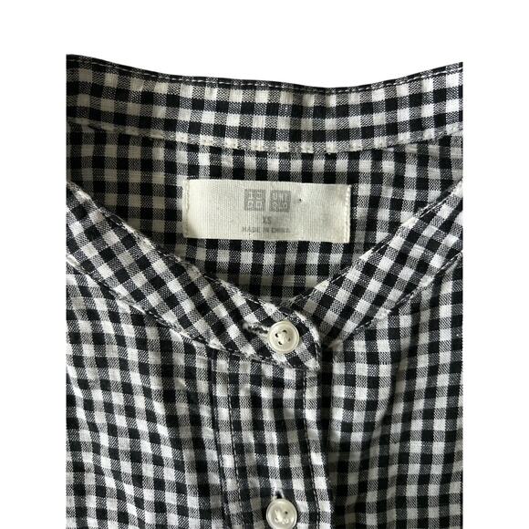 Uniqlo Size XS Linen Cotton Blend Black & White Gingham Button Front Shirt Dress - Picture 5 of 6